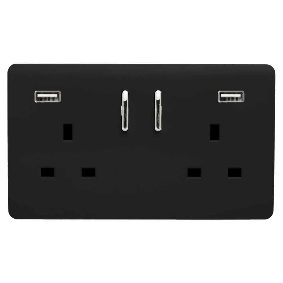 Trendi Switch 2 Gang Usb 3100Ma Plug Socketin Matt Black