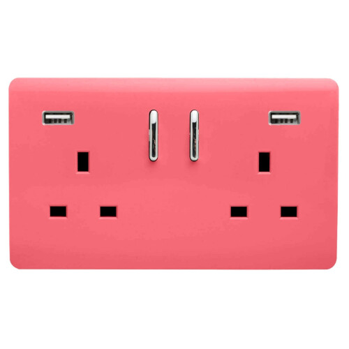 Trendi Switch Trendi Switch 2 Gang USB 3100mA Plug Socketin Strawberry Red