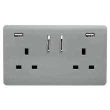 Trendi Switch 2 Gang USB 3100mA Plug Socketin Platinum Silver