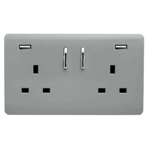 Trendi Switch Trendi Switch 2 Gang USB 3100mA Plug Socketin Platinum Silver
