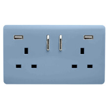 Trendi Switch 2 Gang USB 3100mA Plug Socket in Sky Blue