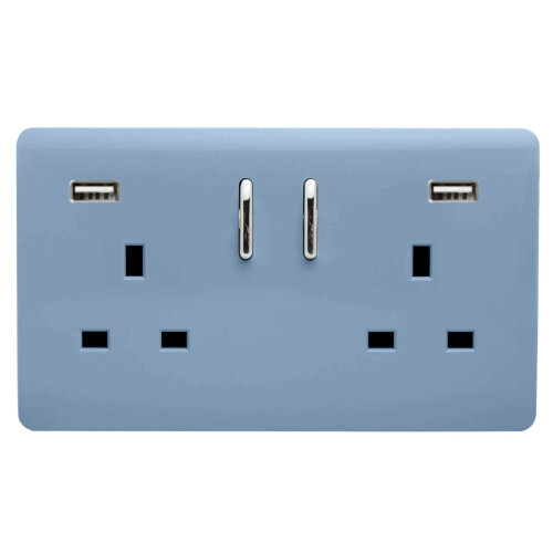 Trendi Switch Trendi Switch 2 Gang USB 3100mA Plug Socket in Sky Blue