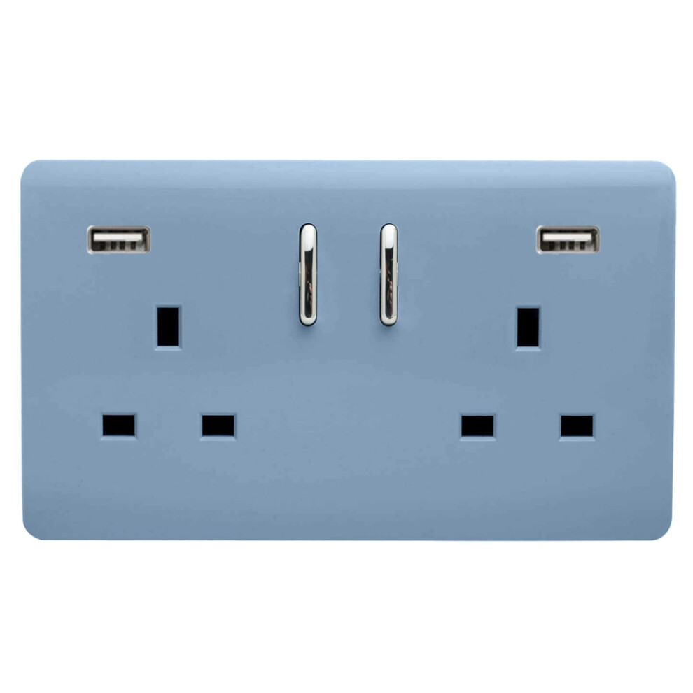 Trendi Switch 2 Gang Usb 3100Ma Plug Socket In Sky Blue
