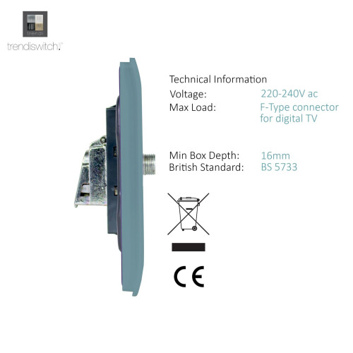 Trendi Switch Trendi Switch 2 Gang F-Type Satellite Television Socket in Cool Grey 2