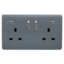 Trendi Switch 2 Gang USB 3100mA Plug Socket in Warm Grey