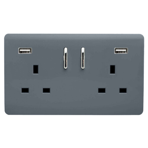 Trendi Switch Trendi Switch 2 Gang USB 3100mA Plug Socket in Warm Grey