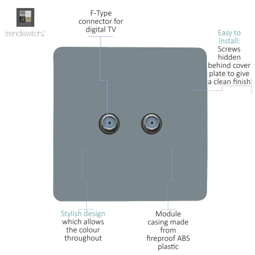 Trendi Switch Trendi Switch 2 Gang F-Type Satellite Television Socket in Cool Grey 1