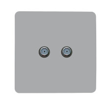 Trendi Switch 2 Gang Male F-Type Satellite Television Socketin Platinum Silver