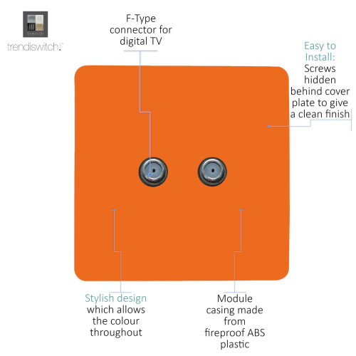 Trendi Switch Trendi Switch 2 Gang F-Type Satellite Television Socket Sunset Orange 1