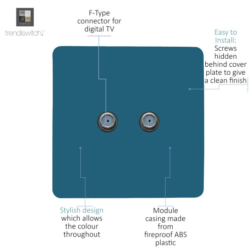 Trendi Switch Trendi Switch 2 Gang F-Type Satellite Television Socket in Ocean Blue 1