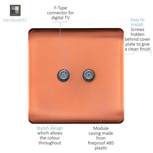 Trendi Switch Trendi Switch 2 Gang F-Type Satellite Television Socket in Copper 1