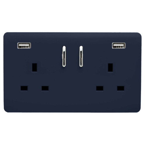 Trendi Switch Trendi Switch 2 Gang USB 3100mA Plug Socket in Navy Blue