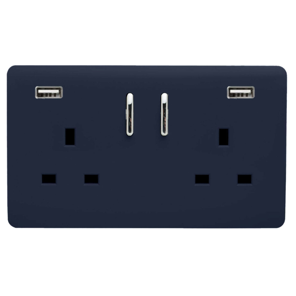 Trendi Switch 2 Gang Usb 3100Ma Plug Socket In Navy Blue 631576366285