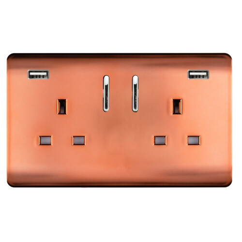 Trendi Switch Trendi Switch 2 Gang USB 3100mA Plug Socket in Copper