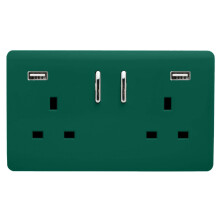 Trendi Switch 2 Gang USB 3100mA Plug Socket in Dark Forest Green