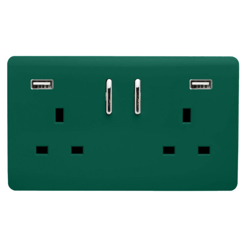 Trendi Switch Trendi Switch 2 Gang USB 3100mA Plug Socket in Dark Forest Green