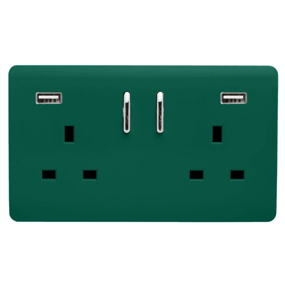 Trendi Switch 2 Gang Usb 3100Ma Plug Socket In Forest Dark/Green