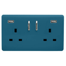 Trendi Switch 2 Gang USB 3100mA Plug Socket in Ocean Blue