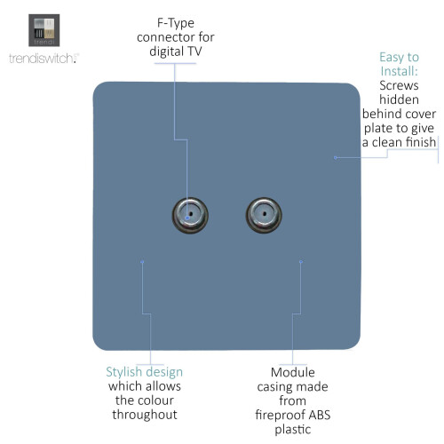 Trendi Switch Trendi Switch 2 Gang F-Type Satellite Television Socket in Sky Blue 1