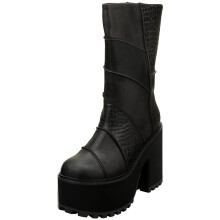 (6) Buffalo Killah Patch Vegan Womens Heeled Boots in Black