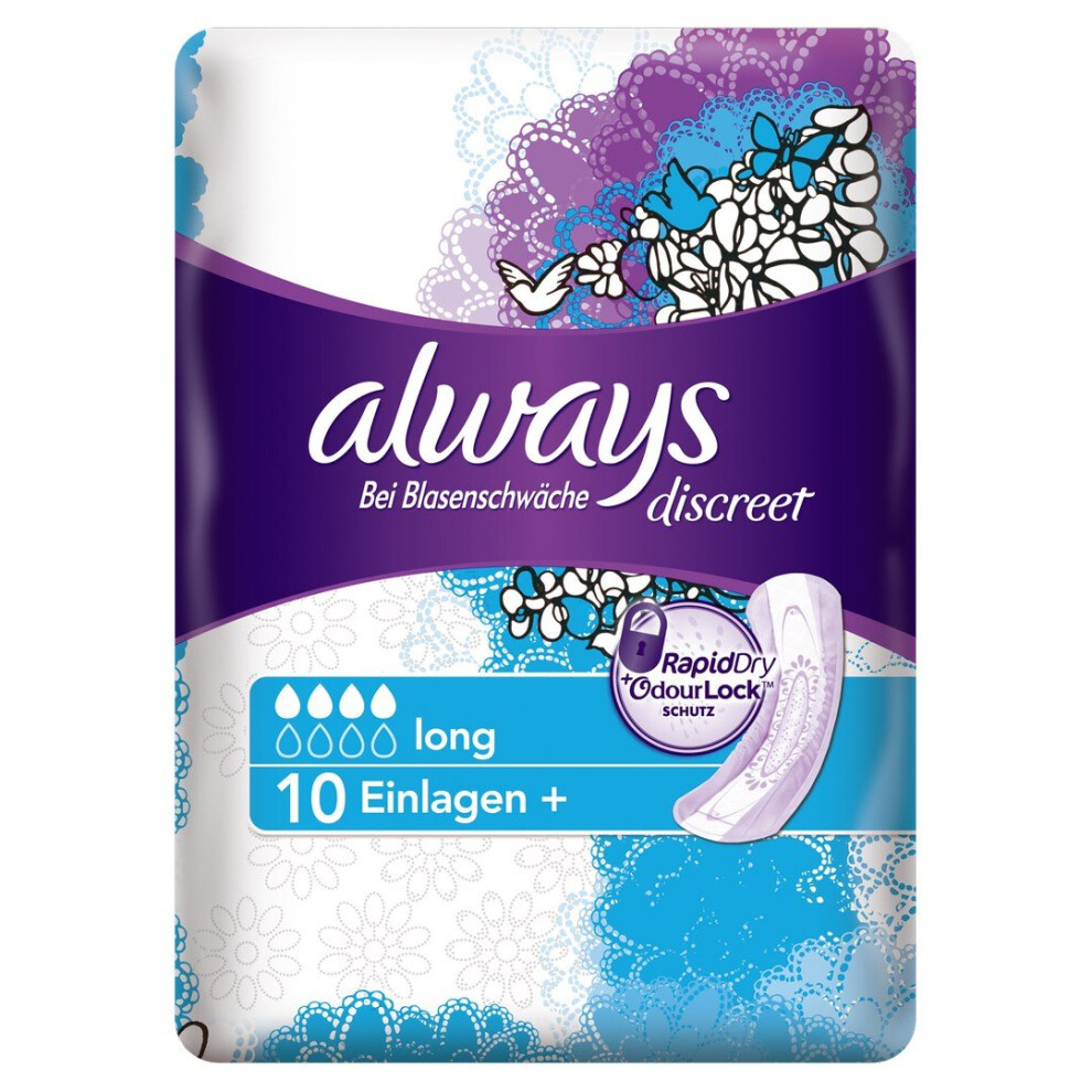 Always Discreet Incontinence Pads Plus Long For Bladder Weakness Pack Of 5 (5 Packs Of 10)