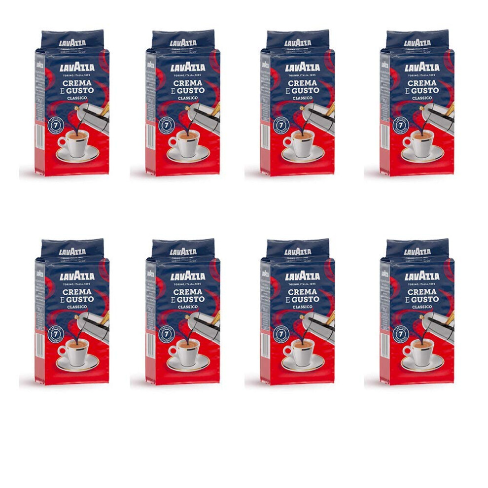Lavazza 8X Crema E Gusto Classico Ground Italian Coffee Espresso 250G