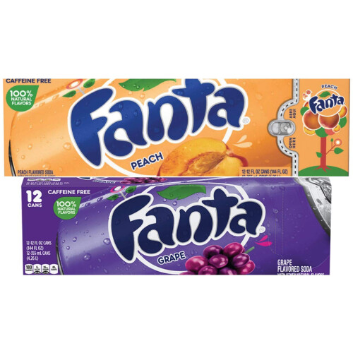 Fanta Fanta Grape and Peach Flavoured Soft Drink 355ml (12 Cans Each)