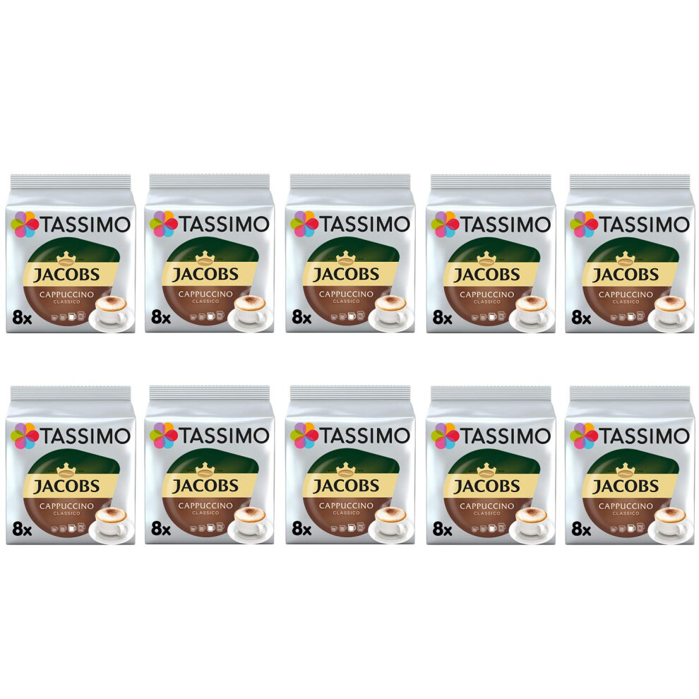 Tassimo Jacobs Cappuccino Classico Coffee Pods - 10 Packs (80 Drinks)