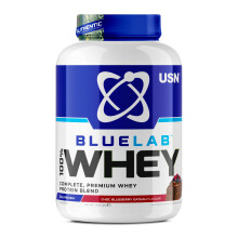 USN Blue Lab Whey Protein Powder, Chocolate Blueberry Gateau Flavour - 2kg (58 Servings), Premium Whey Isolate Protein Dietary Supplement, Post
