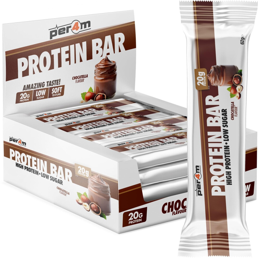 Per4m On-The-Go Protein Bar | High Protein, Low Sugar Bar With 20G Protein | Nutritional & Healthy Gym Snack Bar | Box Of 12 X 62G (Box, Chocotella)