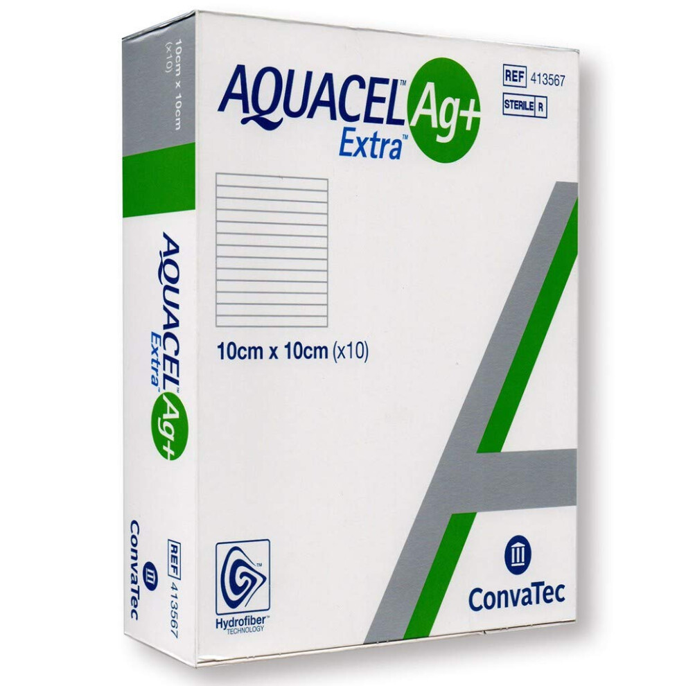 Aquacel Convatec 3862695 Ag+ Extra Dressing, 10 Cm Width, 10 Cm Length (Pack Of 10)