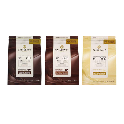 Callebaut Callebaut, Dark, Milk & White chocolate chips (3 x 2.5kg Bundle)