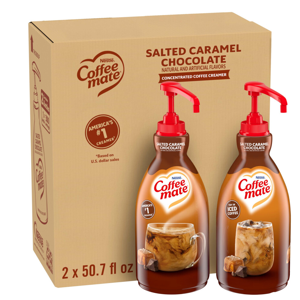 Coffee Mate Liquid Coffee Creamer Concentrate - Coffee Creamer With Pump In Salted Caramel Chocolate Flavour - Coffee Whitener - No Refrigeration