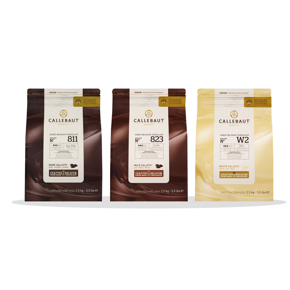 Callebaut 3 X 2.5Kg Bundle - Finest Belgian Dark, Milk & White Chocolate Couverture (Callets)