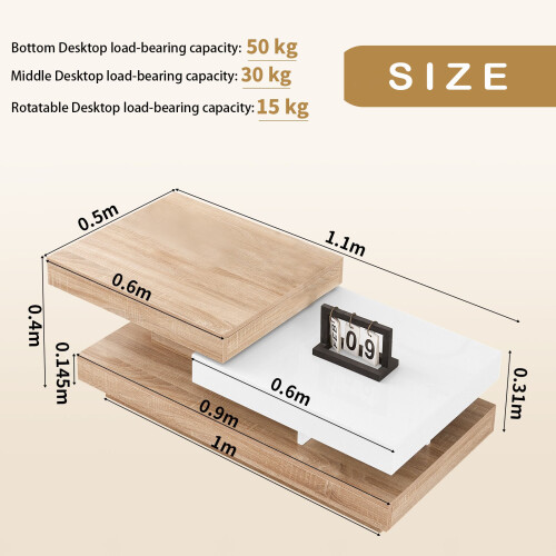 360 Rotating Coffee Table With LED Wooden Side Table 2