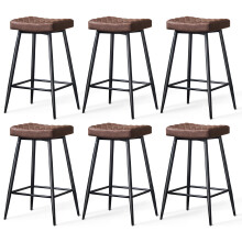 (BROWN(PU), 6PCS) Bar Stools Home Kitchen Pub W/Footrest High Chair