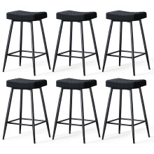 (BLACK(VELVET), 6PCS) Bar Stools Home Kitchen Pub W/Footrest High Chair