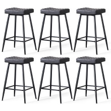 (GREY(PU), 6PCS) Bar Stools Home Kitchen Pub W/Footrest High Chair