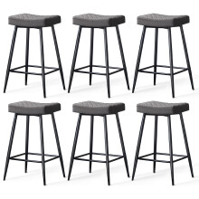(GREY(VELVET), 6PCS) Bar Stools Home Kitchen Pub W/Footrest High Chair