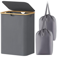 Lifewit 150L Laundry Basket with Lid, Clothes Hampers for Laundry with Bamboo Handles and 2 Removable Laundry Bags, Large Foldable Laundry Hamper for