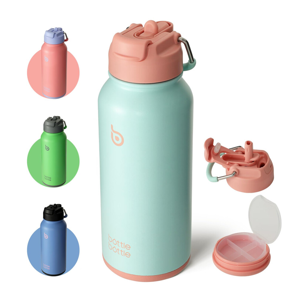 BOTTLE BOTTLE Insulated Water Bottle 950ml(32oz) Stainless Steel Sports Water Bottles with Straw Dual-use Lid Drink Flask Design for Gym with Pill Bo