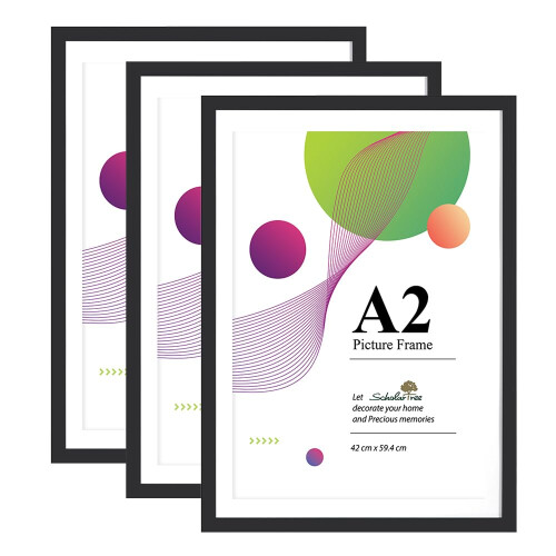 Scholar Tree A2 Picture Frame, 3 Pack Black Photo Frame, A2 Frames 42 x 59,4cm