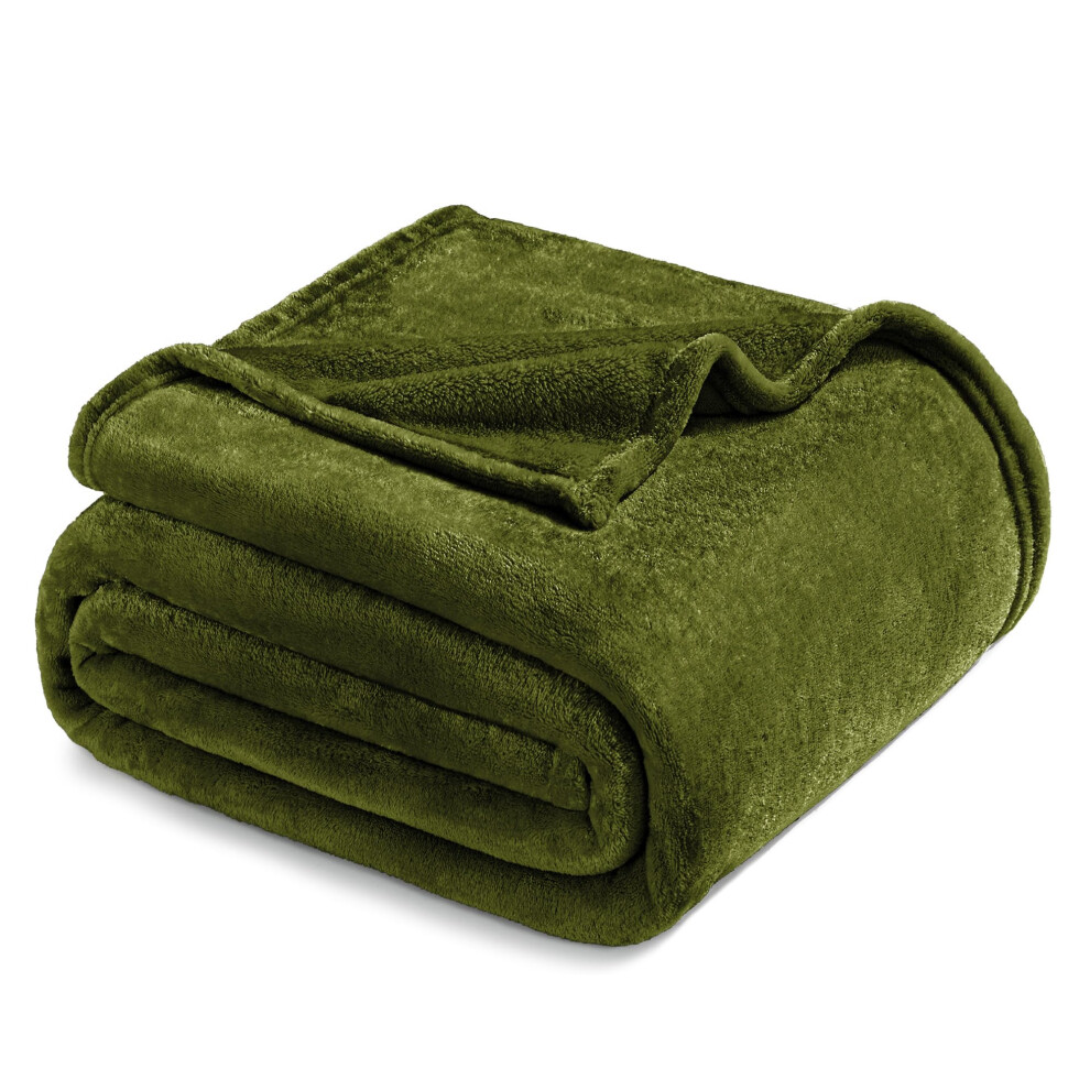 Exclusivo Mezcla Fleece Blanket Twin Size for Bed, Super Soft and Warm, All Season Use, Cozy, Plush, Lightweight, 150x200 CM, Olive Green-image-OPC-PJBDZ6M-NEW