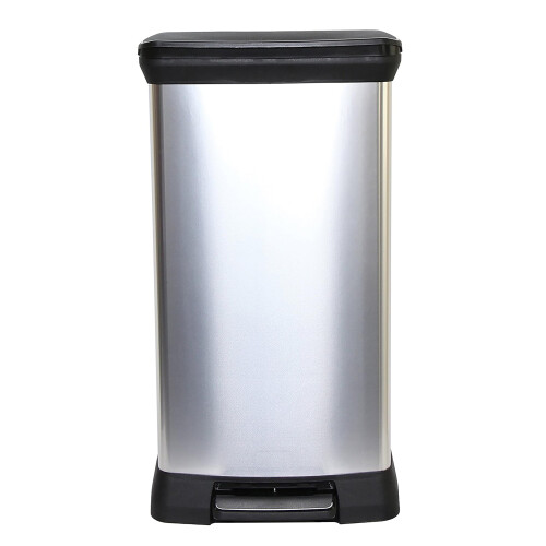 Curver Curver Metal Effect 70% Recycled Kitchen Pedal Touch Deco Bin 50 Litres - Silver