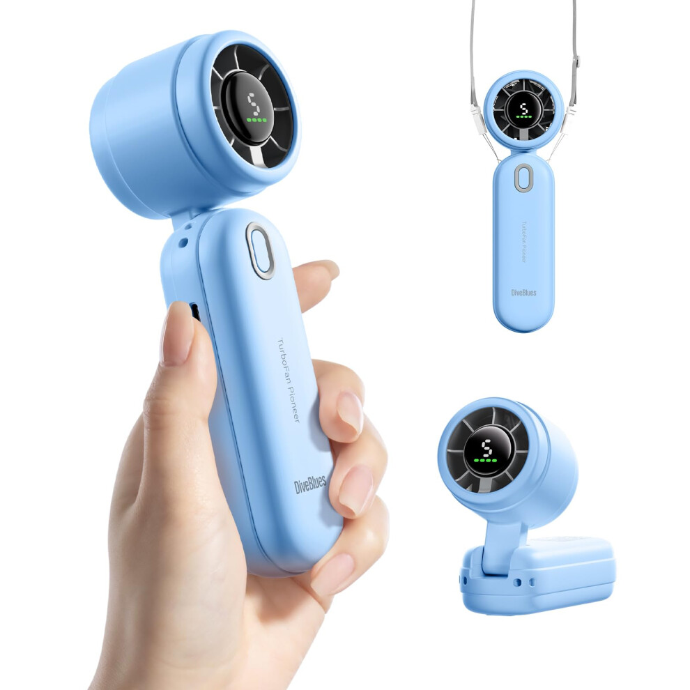 Diveblues Iturbo High-Speed Portable Handheld Turbo Fan, Led Display, 2000Mah Rechargeable Battery, 5 Wind Speeds, Up To 6H Runtime, Mini Fan For Tra 6904373733463
