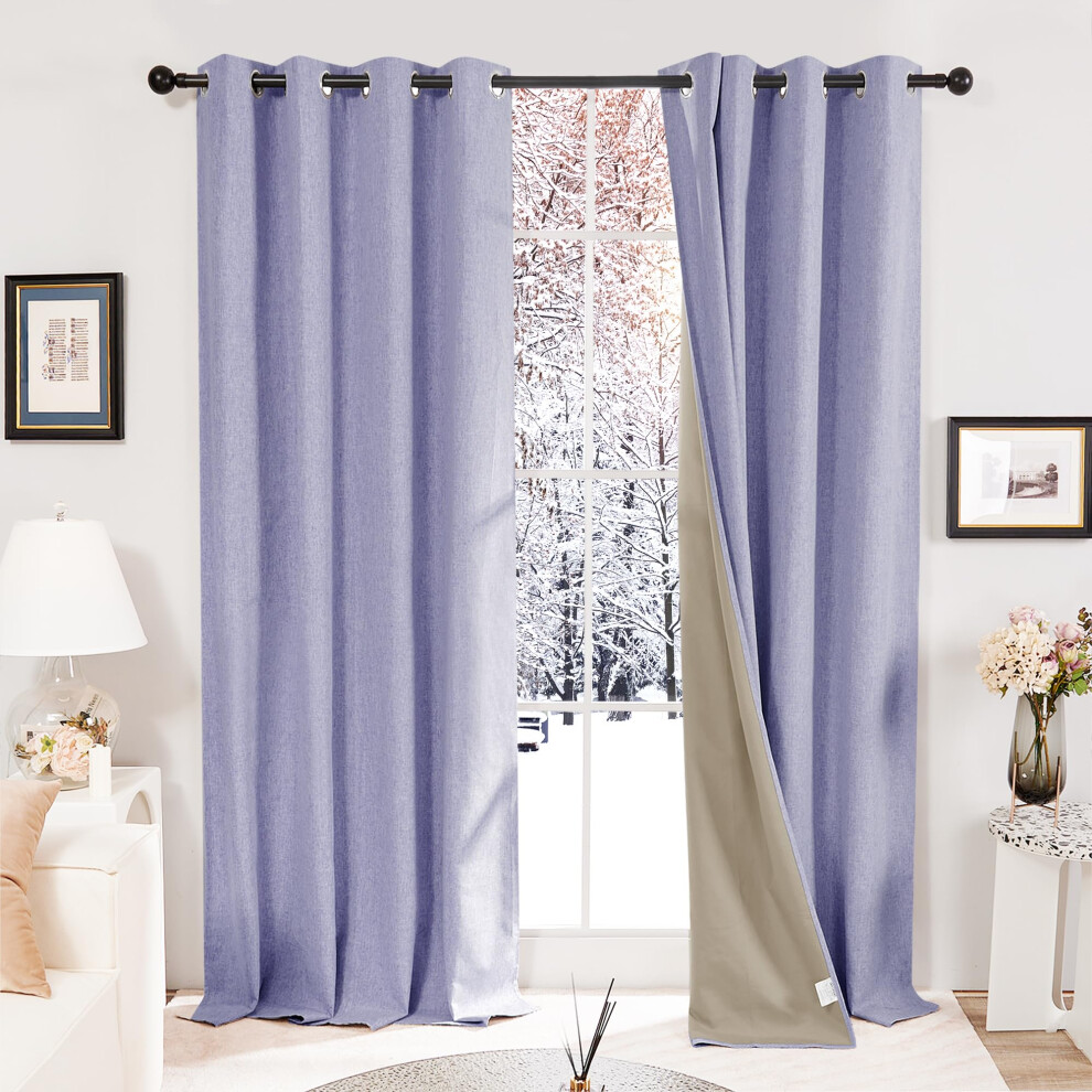 Super Soft 100% Blackout Thermal Insulated Curtains Faux Linen Eyelet Curtains For Kids Bedroom W52 X L72 One Pair Purple Deconovo