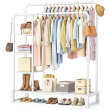 HOMIDEC Clothes Rail,Double Rail Clothes Rack with 4 Storage Shelves,Heavy Duty Metal Clothing Rail Supports to 80kg,Multifunctional Clothes Storage