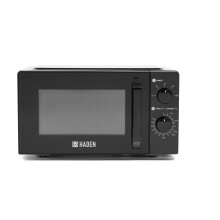 Haden 17L Black Microwave Oven - Silent End Signal, 700W Microwave with 5 Power Levels, Manual Controls - Defrost Function - 24.5cm Glass Turntable -