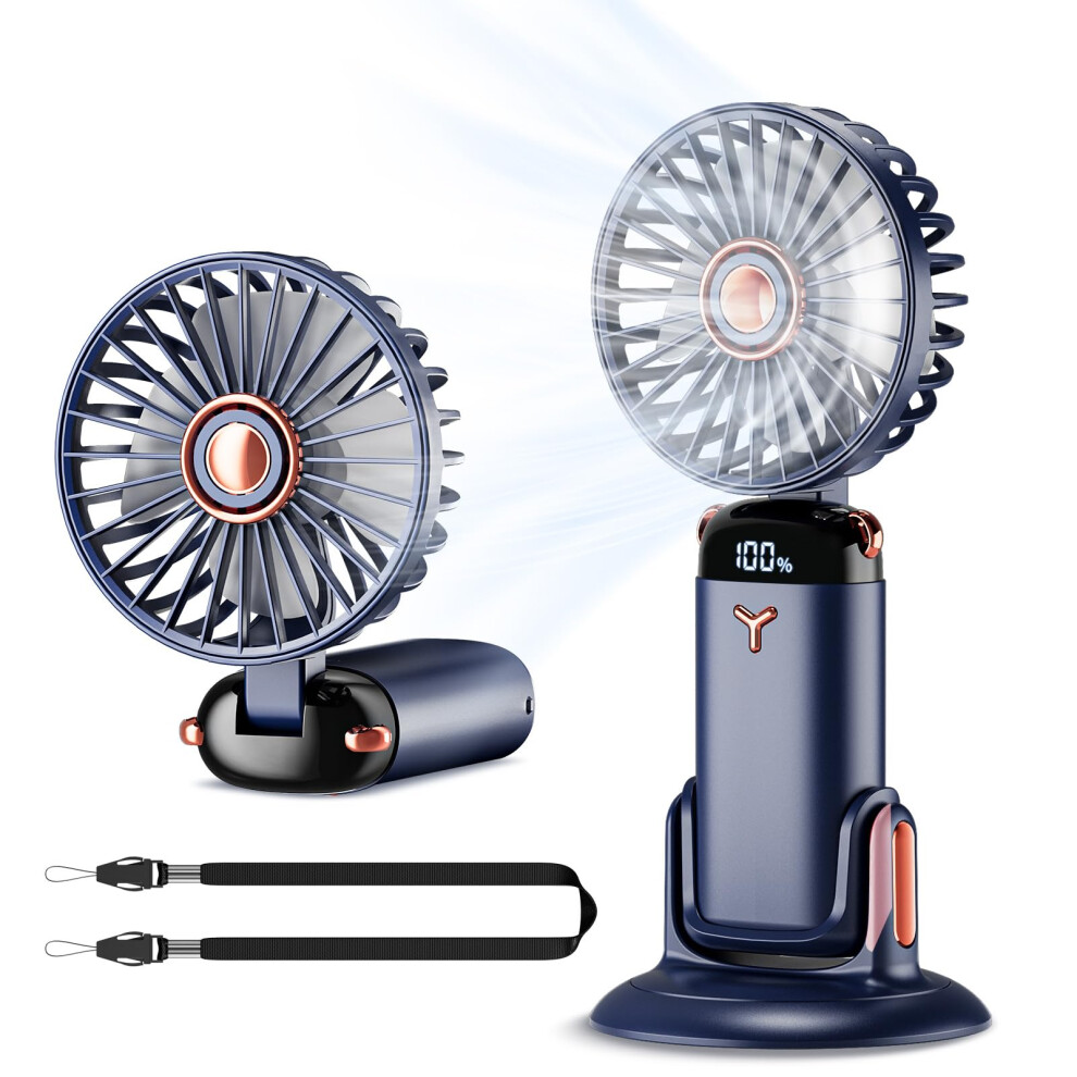 Gemwon Handheld Fan Portable, Mini Usb Rechargeable Fans With Lanyard And Detachable Base,4000Mah Battery Operated Electric Foldable Desk Desktop Fan 6428140674525