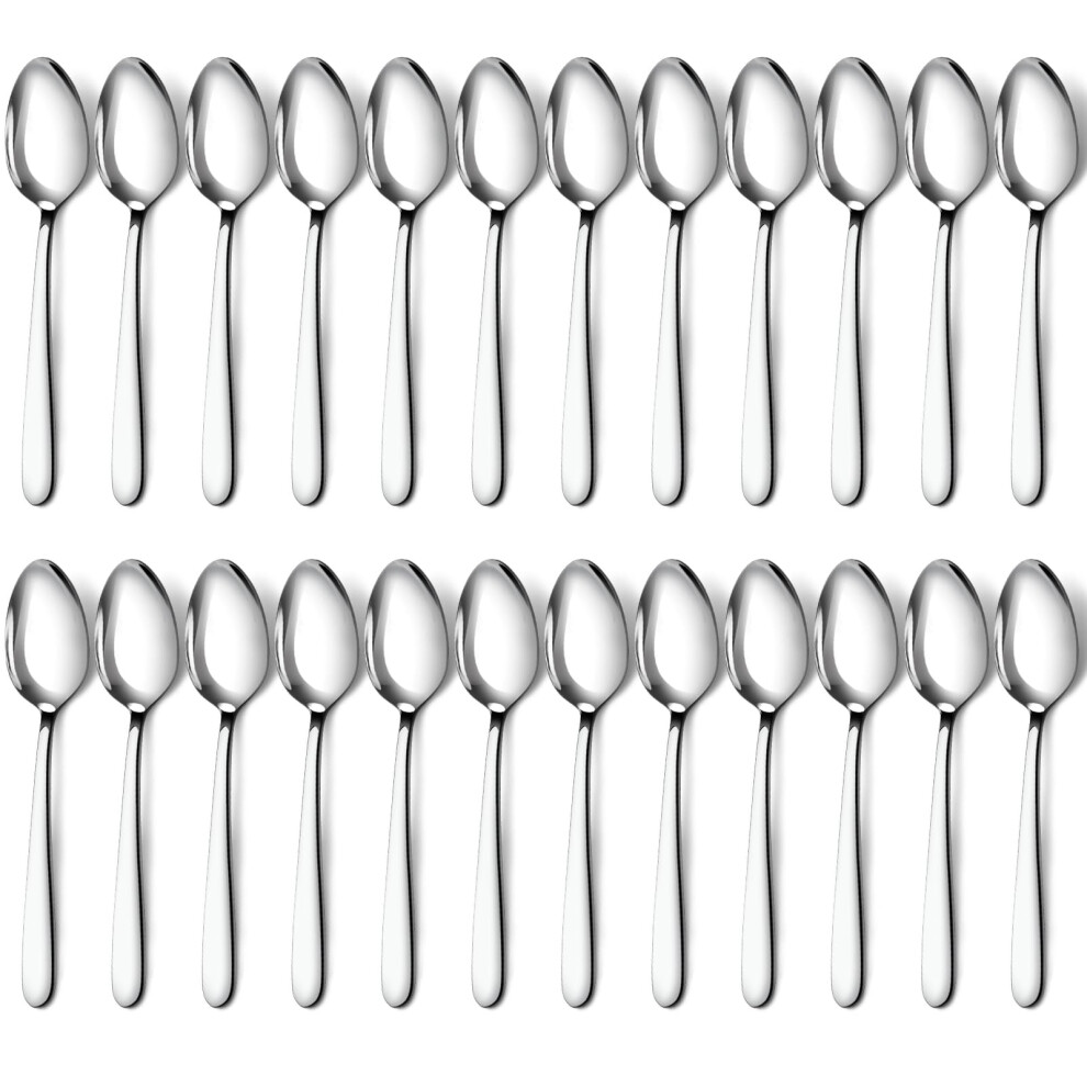 Pleafind 24-Piece Dinner Spoons Set - 8 Inch Stainless Steel Silverware, Silver, for Home, Kitchen, Restaurant - Dishwasher Safe, Mirror Polished